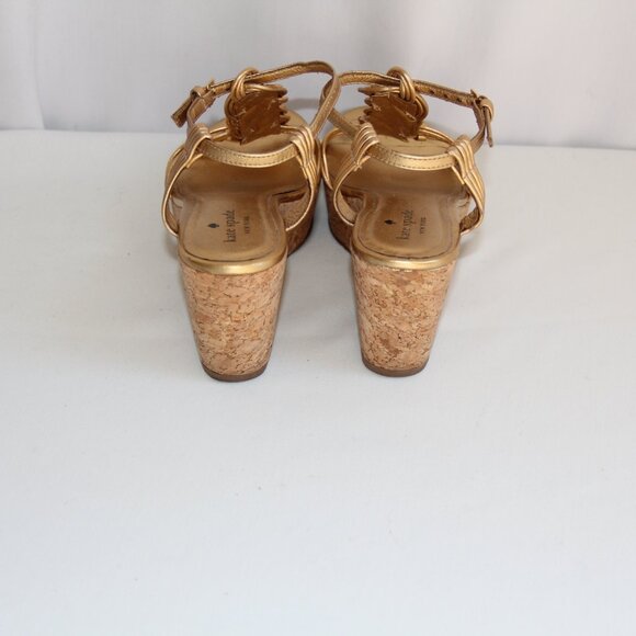 Kate Spade Gold Leather Wedge Sandals Size 6. Gold Metallic Leather Braided - Picture 4 of 7
